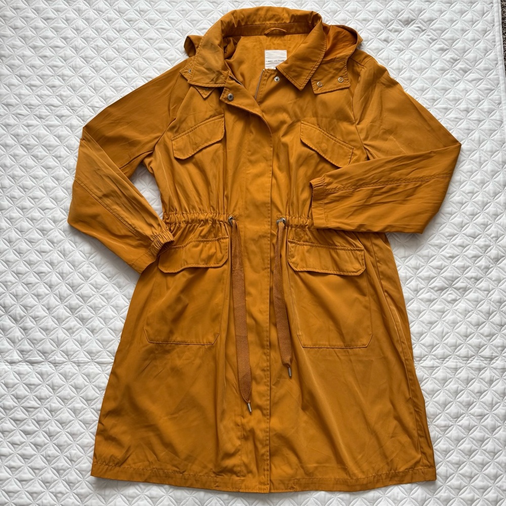 Avec Les Filles Hooded Water Resistant Long Trench Coat Gold Yellow Size XXL